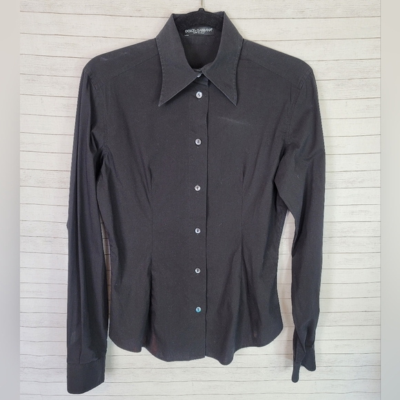 Dolce & Gabbana Tops - DOLCE & GABBANA BLACK LONG SLEEVE BUTTON UP, SZ 42